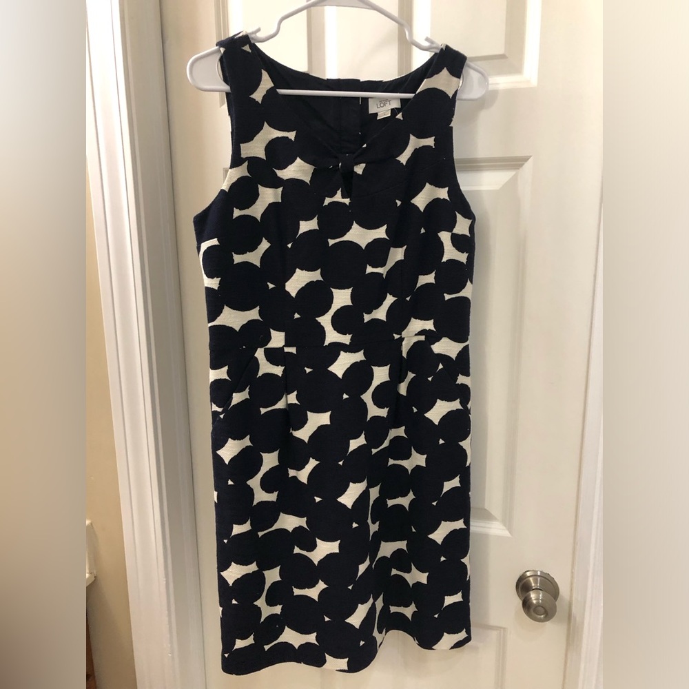Ann Taylor Loft Black & White Polka Dot Shift Dress Sleeveless Sz 8